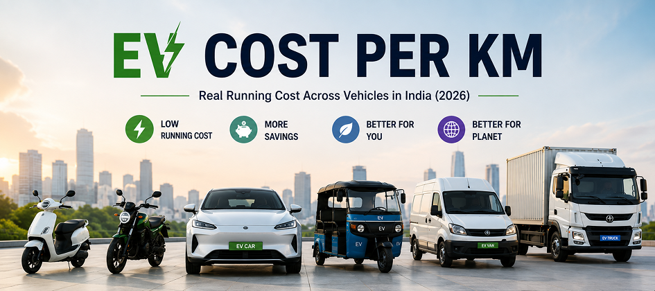 Electric Vehicle Cost Per Kilometre in India (2026): Cars, Bikes, Scooters & Commercial EVs